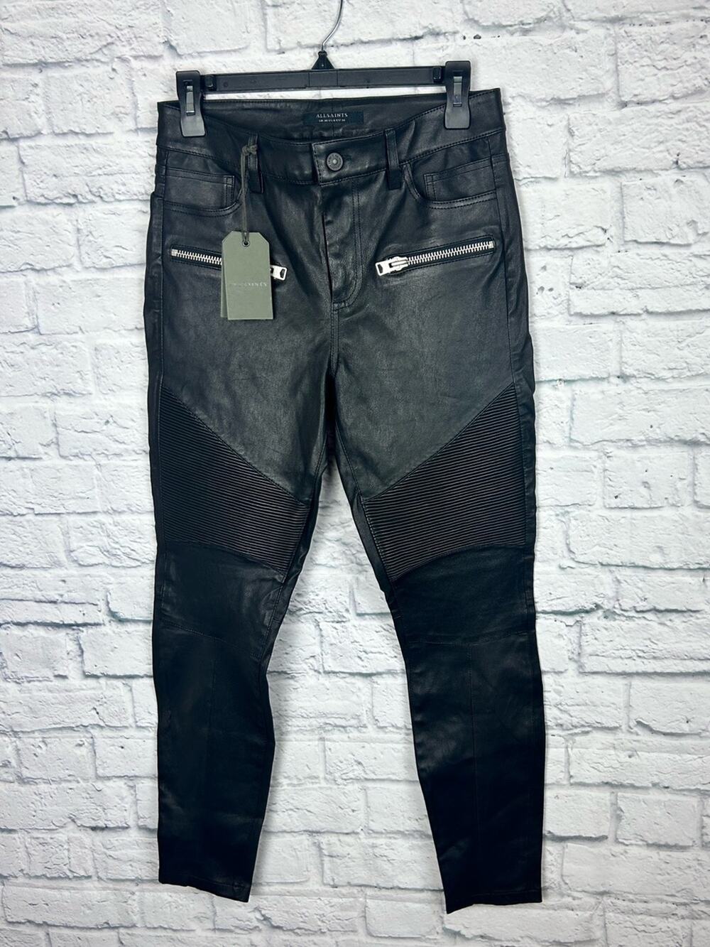 AllSaints Suri Biker Leather Pants Black Moto Skinny Women’s US 6 UK 10 NWT